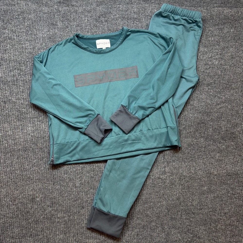 Spyder Womens Medium Teal Gray Crewneck Sweatshirt Jogger Lounge Set